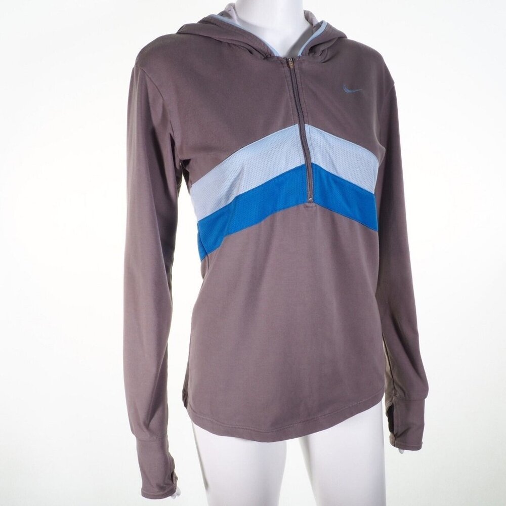 Nike Fit Dry Hoodie Women Medium Pullover Gray Blue Full Zip Numbers in Hood - Picture 3 of 10